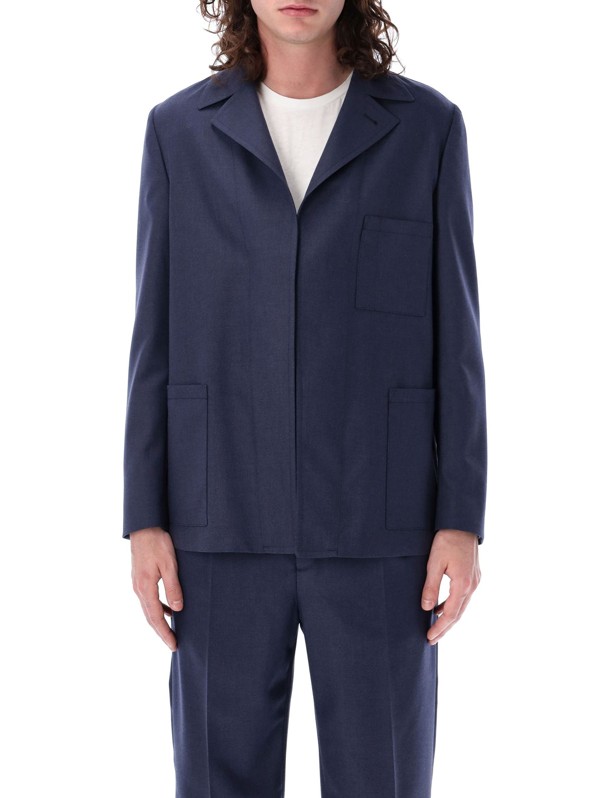 FENDI Men's Single-Breasted Wool Jacket in Mirto Blue - Spring/Summer '24 Collection