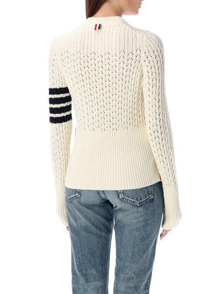 THOM BROWNE White Pointelle Rib Stitch Boxy Pull for Women - SS24