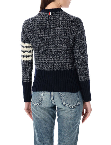 THOM BROWNE Tuck Stitch Raglan Sleeves Crew Neck Pullover in Navy for Women - SS24 Collection