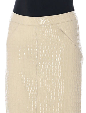 Crocco Embossed Leather Midi Skirt - Birch White