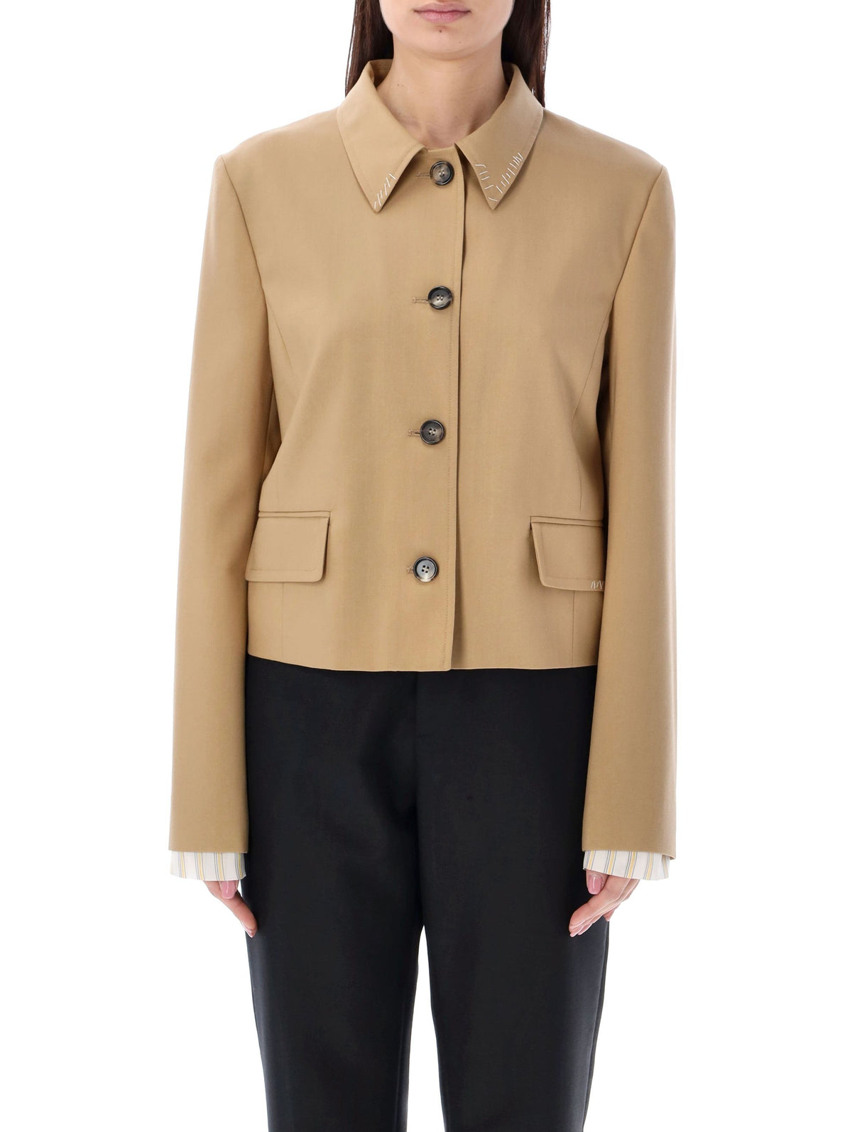 Áo blazer cắt ngắn màu be cho phái nữ bởi MARNI cho mùa SS24