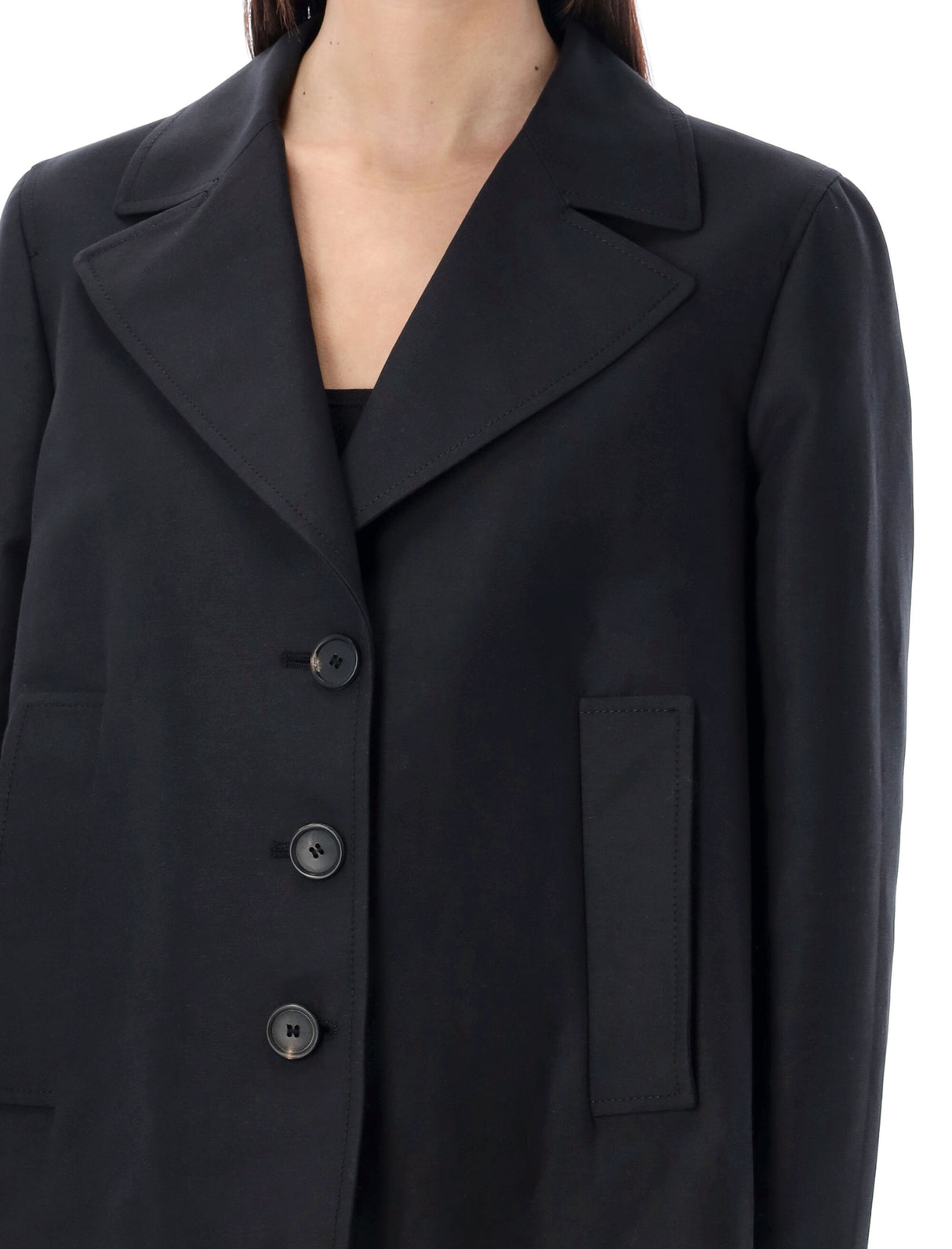 Áo blazer A-Line đen cady cho phụ nữ