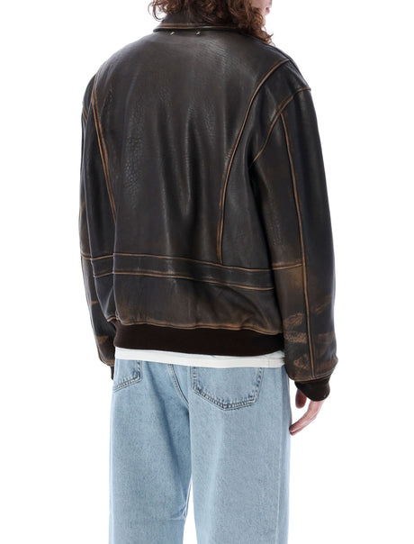 Brown Bomber Leather Jacket for Men - SS24