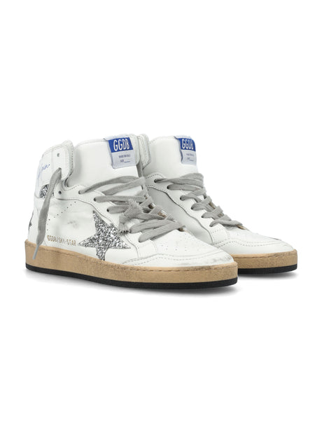 Giày Sneaker Cao Cổ Da Đen bạc Nữ - Distressed Leather High Top Sneakers for Women - White/Silver