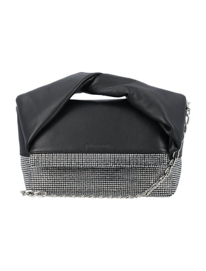 JW ANDERSON Black Leather Medium Twister Bag with Crystals - Versatile Shoulder & Crossbody Bag, Embossed and Embellished, 17x29x5 cm
