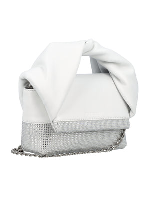 JW ANDERSON Mini Twister Crystal-Embellished Leather Handbag in White with Convertible Chain Strap