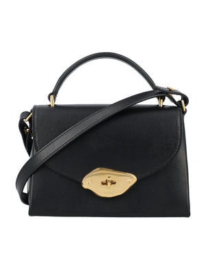 MULBERRY Chic Mini Wool Top-Handle Handbag with Brass Accents and Adjustable Strap - Black