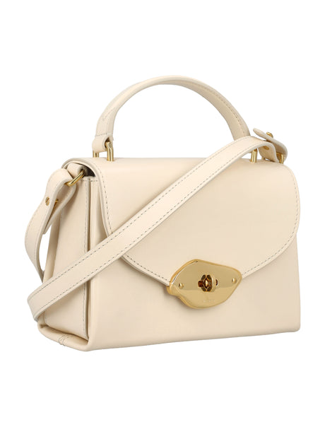 MULBERRY Elegant Mini Wool Top Handle Handbag with Brass Accents and Adjustable Leather Strap - Eggshell White