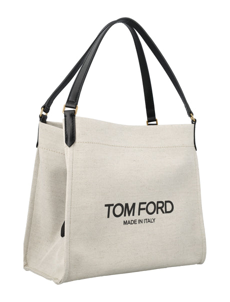 TOM FORD White Large Amalfi Tote Handbag with Leather Accents and Top Handle