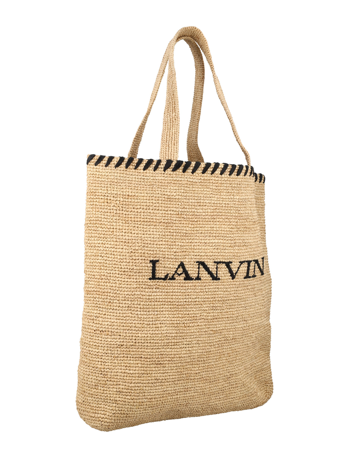 LANVIN Natural and Black Rafia Tote for Women - SS24 Collection