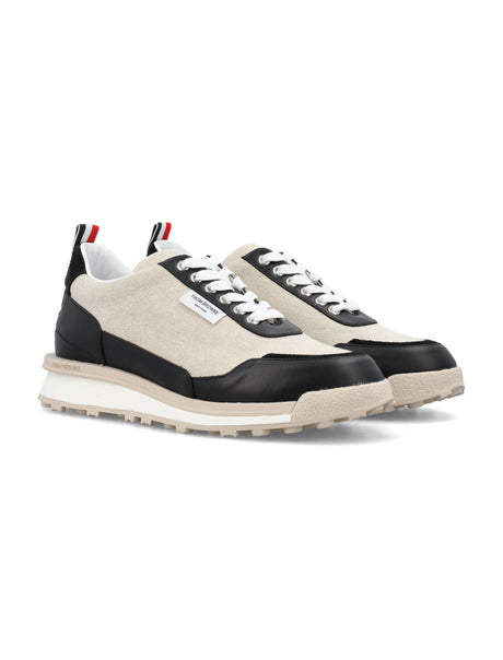 THOM BROWNE Men's Salt and Pepper Cotton Alumni Trainers for SS24