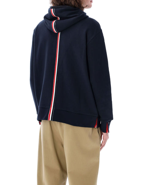 THOM BROWNE Men's Hooded Zip-Up Sweatshirt with Contrast 4-Bar Sleeves