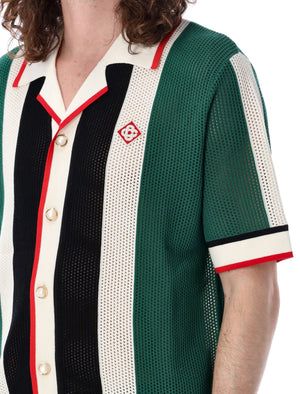 CASABLANCA Striped Mesh Shirt - Men's Green/White Vertical Striped Trafotared Button Up