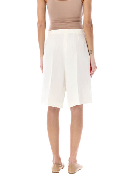 White High-Waisted Shorts with Front Zipper and Pockets