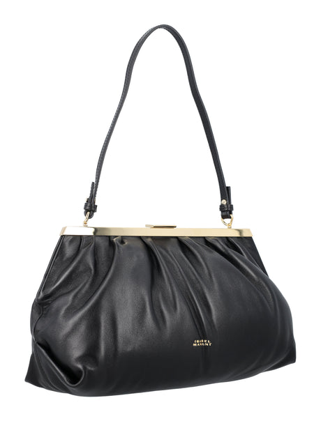 Black Leather Handbag with Removable Strap and Gold-Tone Details
