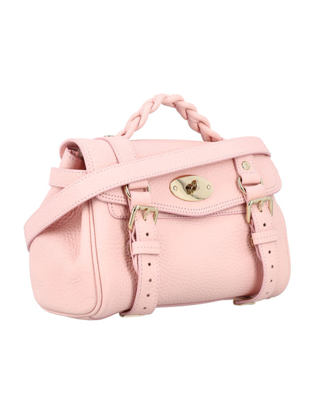 MULBERRY Mini Alexa Powder Pink Leather Shoulder Bag with Braided Handle and Postman's Lock Closure - 22x17x10 cm