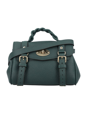 Mulberry Mulberry Green Leather Mini Shoulder Handbag with Postman's Lock Closure and Braided Top Handle
