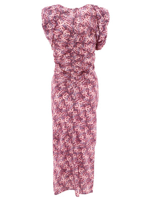 紫色褶皱V领女装连衣裙 - SS24系列
