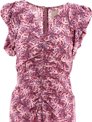 紫色褶皱V领女装连衣裙 - SS24系列