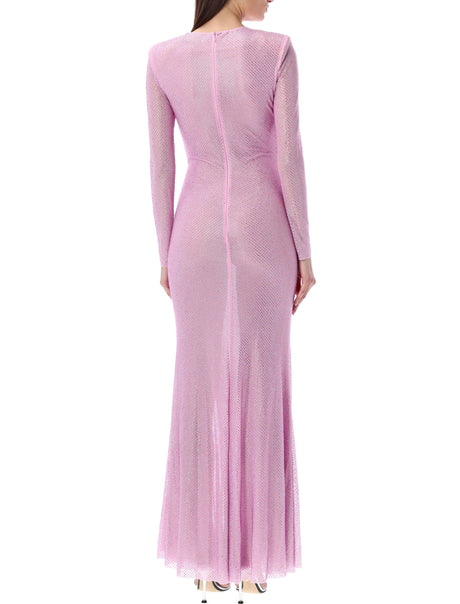 SELF-PORTRAIT Rhinestone Mesh Maxi Dress in Pink - SS24 Collection