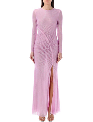 SELF-PORTRAIT Rhinestone Mesh Maxi Dress in Pink - SS24 Collection