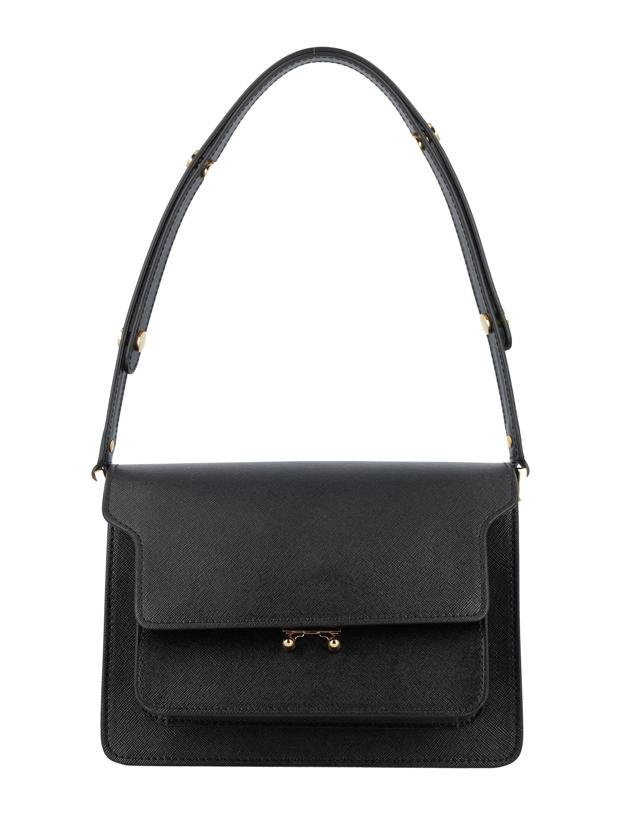 MARNI Chic Black Leather Medium Trunk Handbag with Gold-Tone Accents - Crossbody & Shoulder Carry