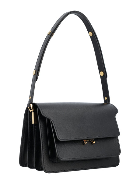 MARNI Chic Black Leather Medium Trunk Handbag with Gold-Tone Accents - Crossbody & Shoulder Carry