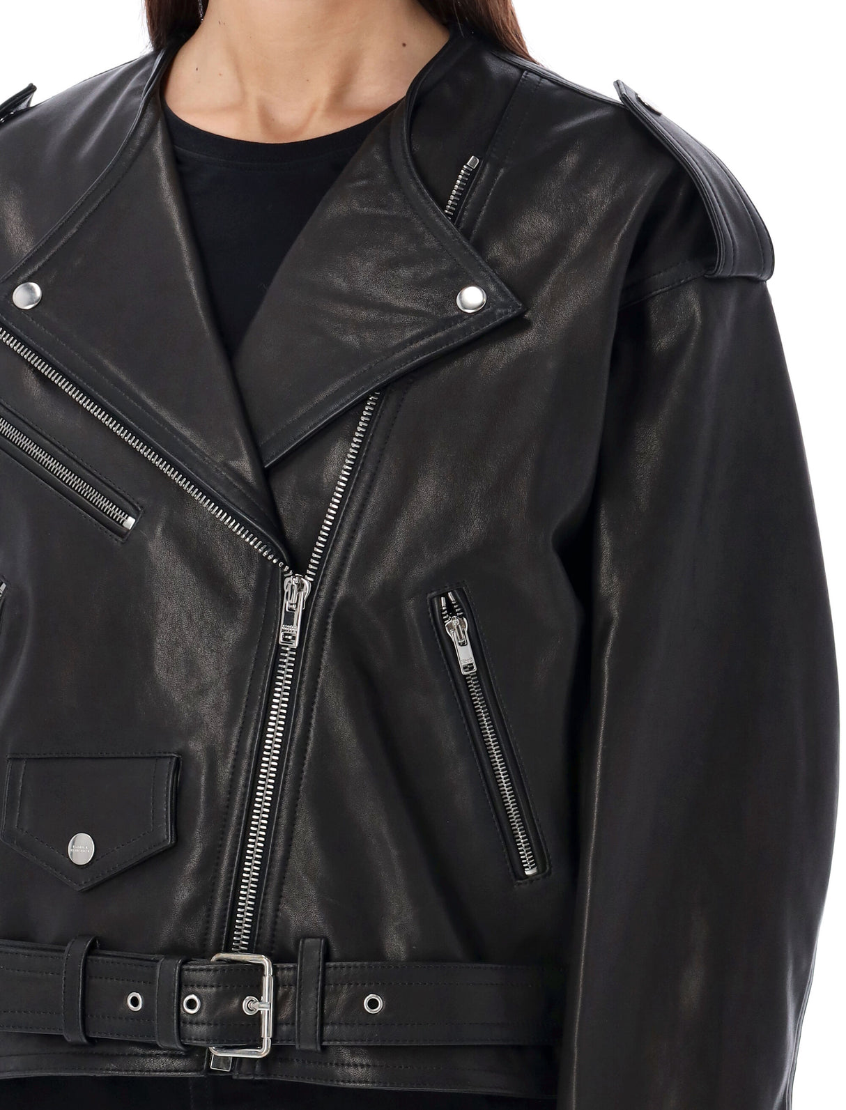 ISABEL MARANT Stylish Black Leather Jacket with Edgy Details for Women