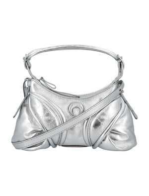 MARINE SERRE Stardust Mini Gray Lambskin Leather Handbag with Adjustable Strap, 15cm x 26cm x 7cm