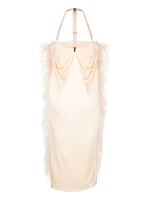 Feather-Detail Draped Dress in Powder - Fall/Winter 2024
