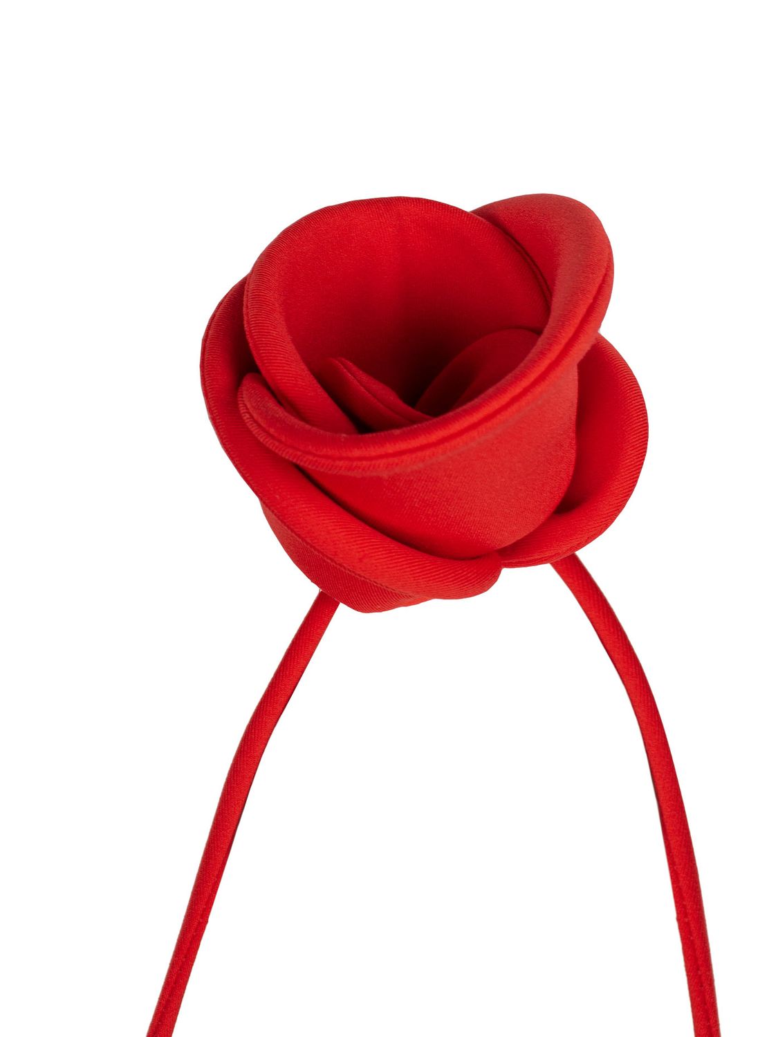 花卉拼贴红色真皮中长款连衣裙-细肩带，贴身设计，方领