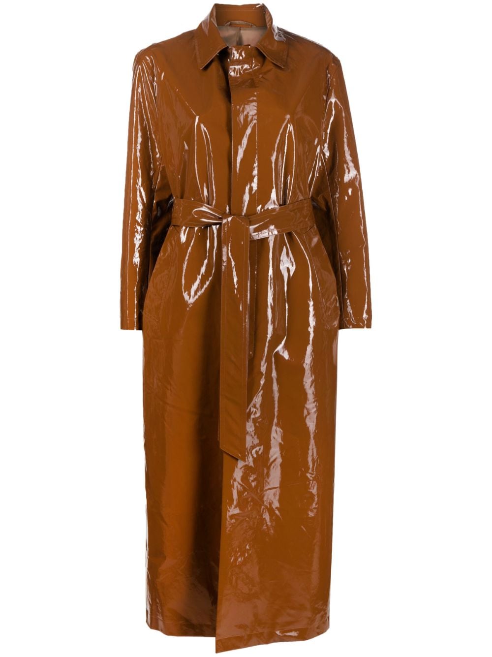 光泽风衣外套-巧克力棕色