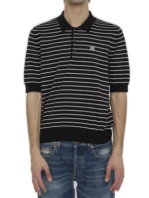 CELINE Men's Triomphe Polo Shirt - Black and Ecru