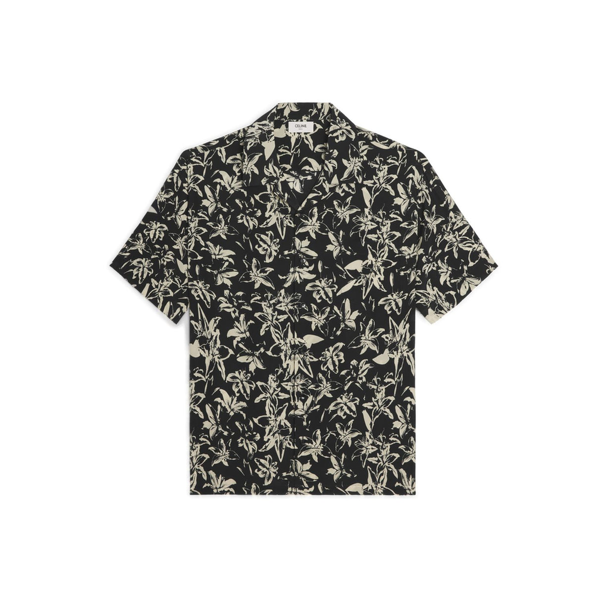 CELINE Hawaiian Black and Vanilla Viscose Shirt with Lily Flower Print for Men - SS24