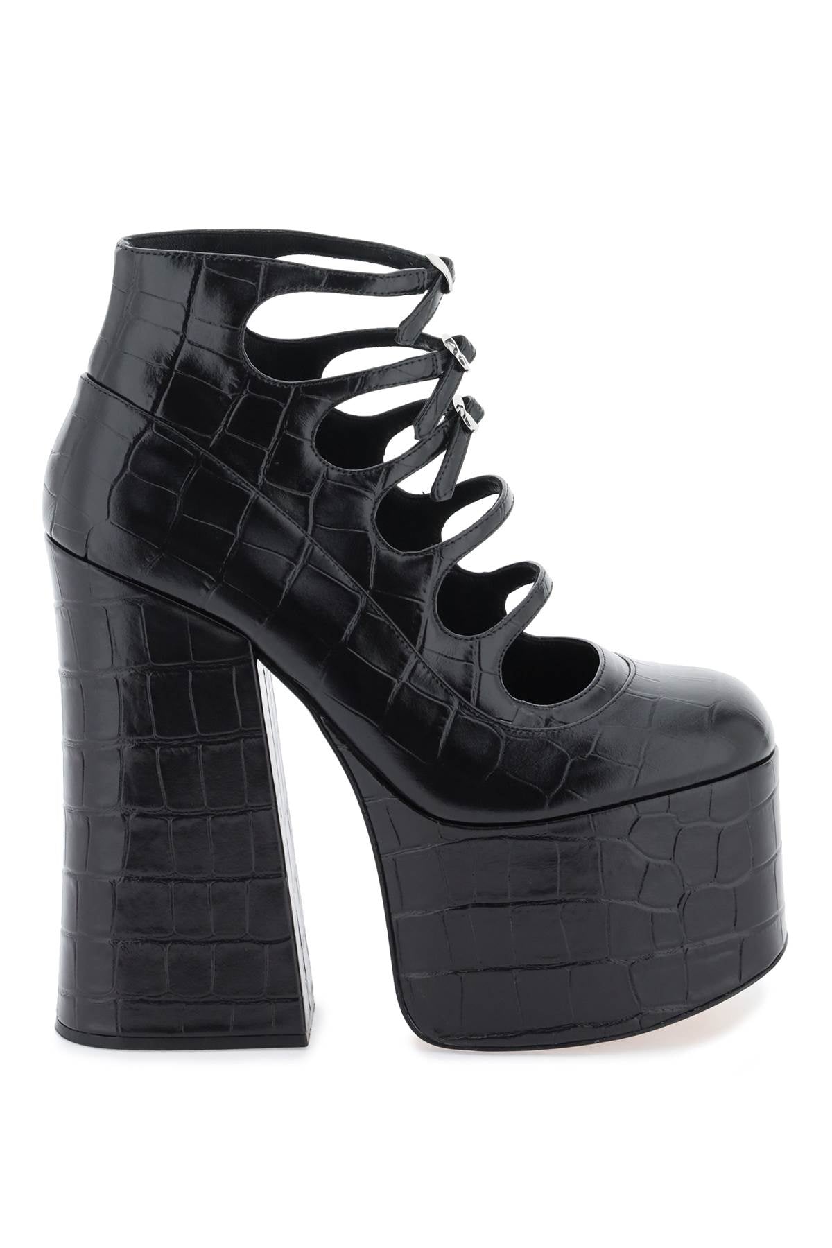 MARC JACOBS The Croc Embossed Kiki Ankle Boots - Women's Black Boots with Cut-Out Details and Maxi Heel and Platform