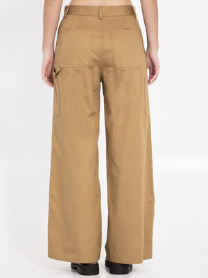 CELINE High-Rise Toffee Cotton Gabardine Tailored Pants for Women