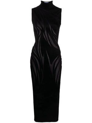 高项高腰黑色连衣裙 - 透明网纹设计，女士长款无袖连衣裙 FW23