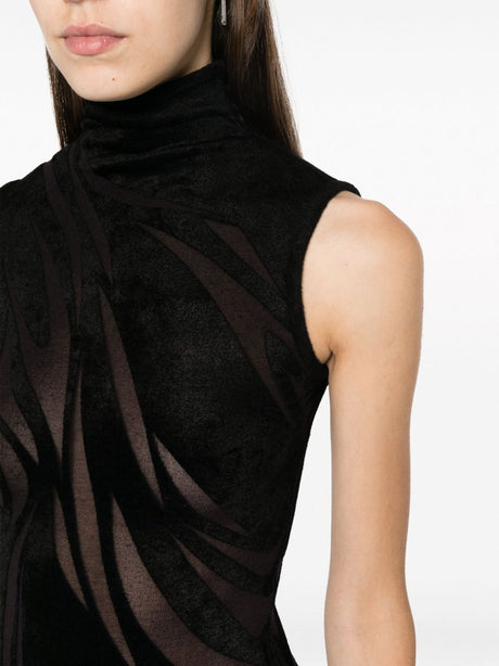 Sheer High-Neck Dress - Sleeveless Long Black Dress for Women FW23