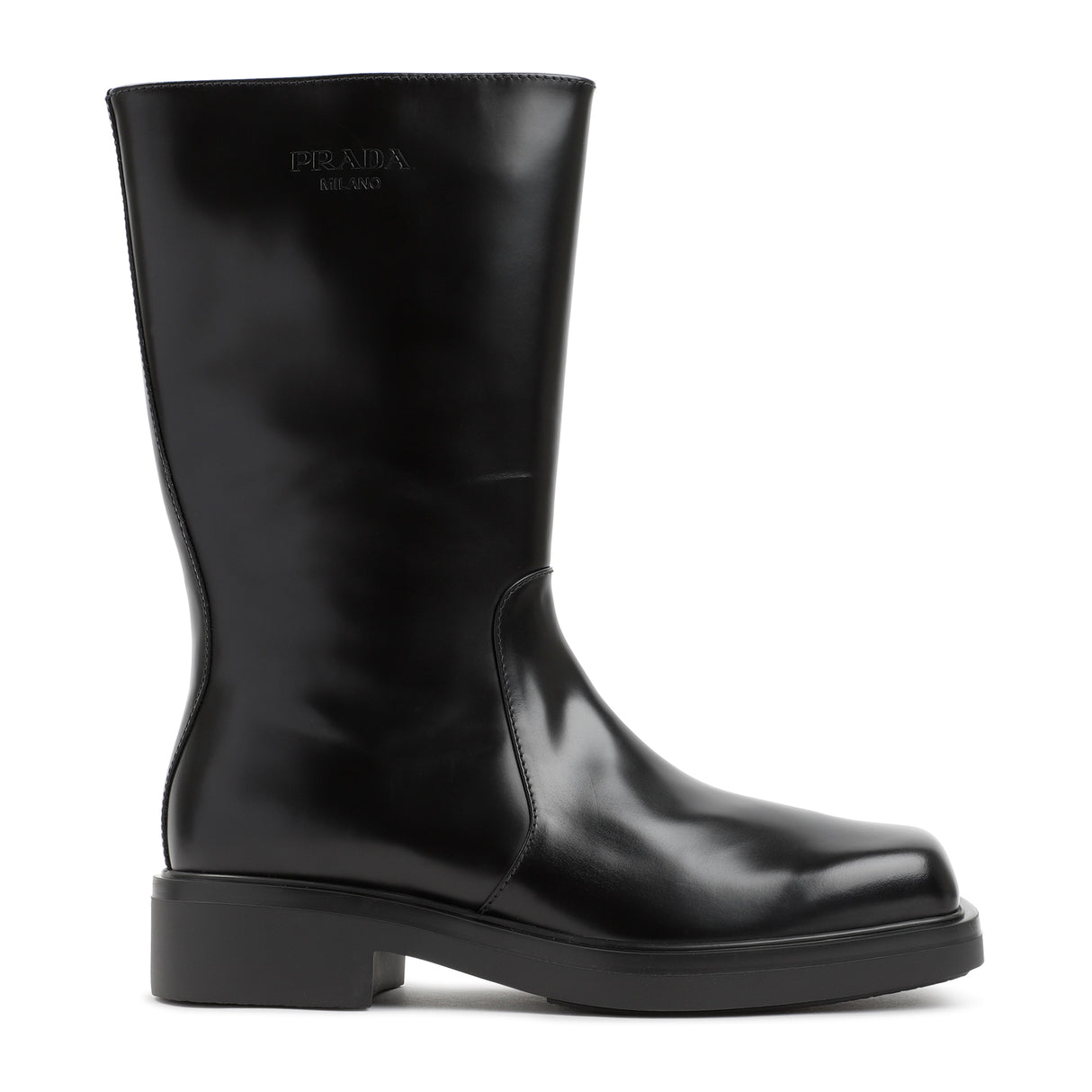 PRADA Sleek Black 100% Brushed Leather Men's Boots for FW22