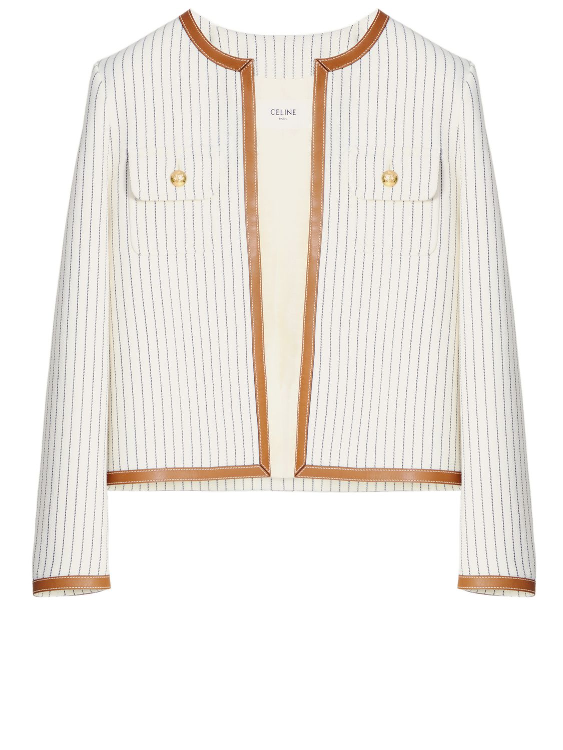 CELINE Striped Wool and Cotton Blend Chelsea Jacket in Cream and Black for Women