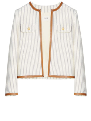 CELINE Striped Wool and Cotton Blend Chelsea Jacket in Cream and Black for Women