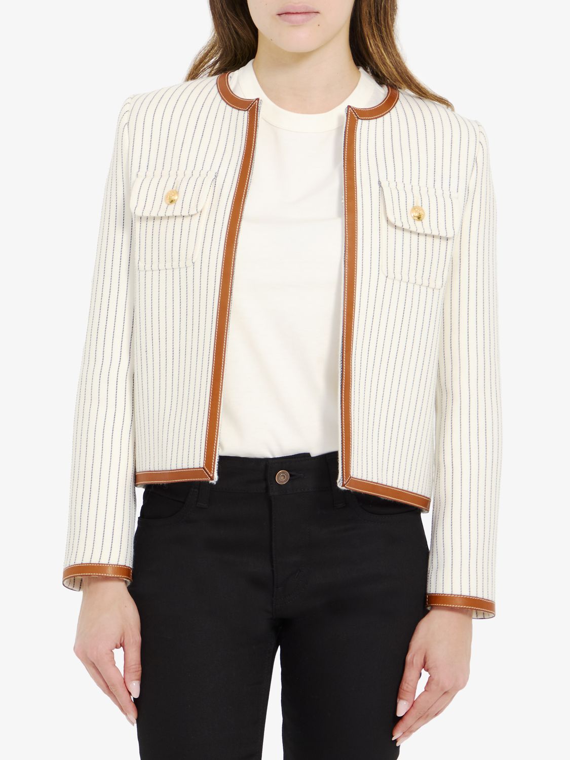 CELINE Striped Leather Edged Jacket for Women, SS24 Collection