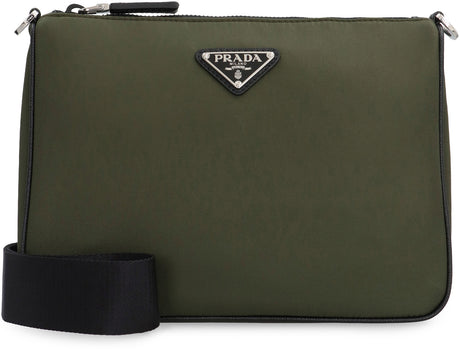 PRADA Green Recycled Nylon Messenger Bag with Leather Details