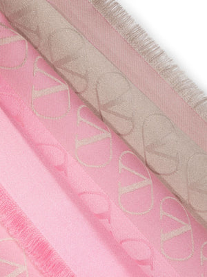 淡粉色和米色Vlogo梭羅紋絲巾