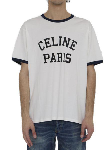 White Short-Sleeved Celine Paris T-Shirt for Men