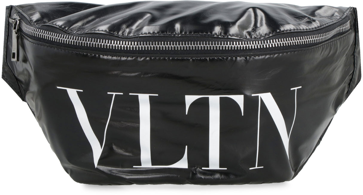男士VLTN软带手提包-黑色小牛皮革，白色标志