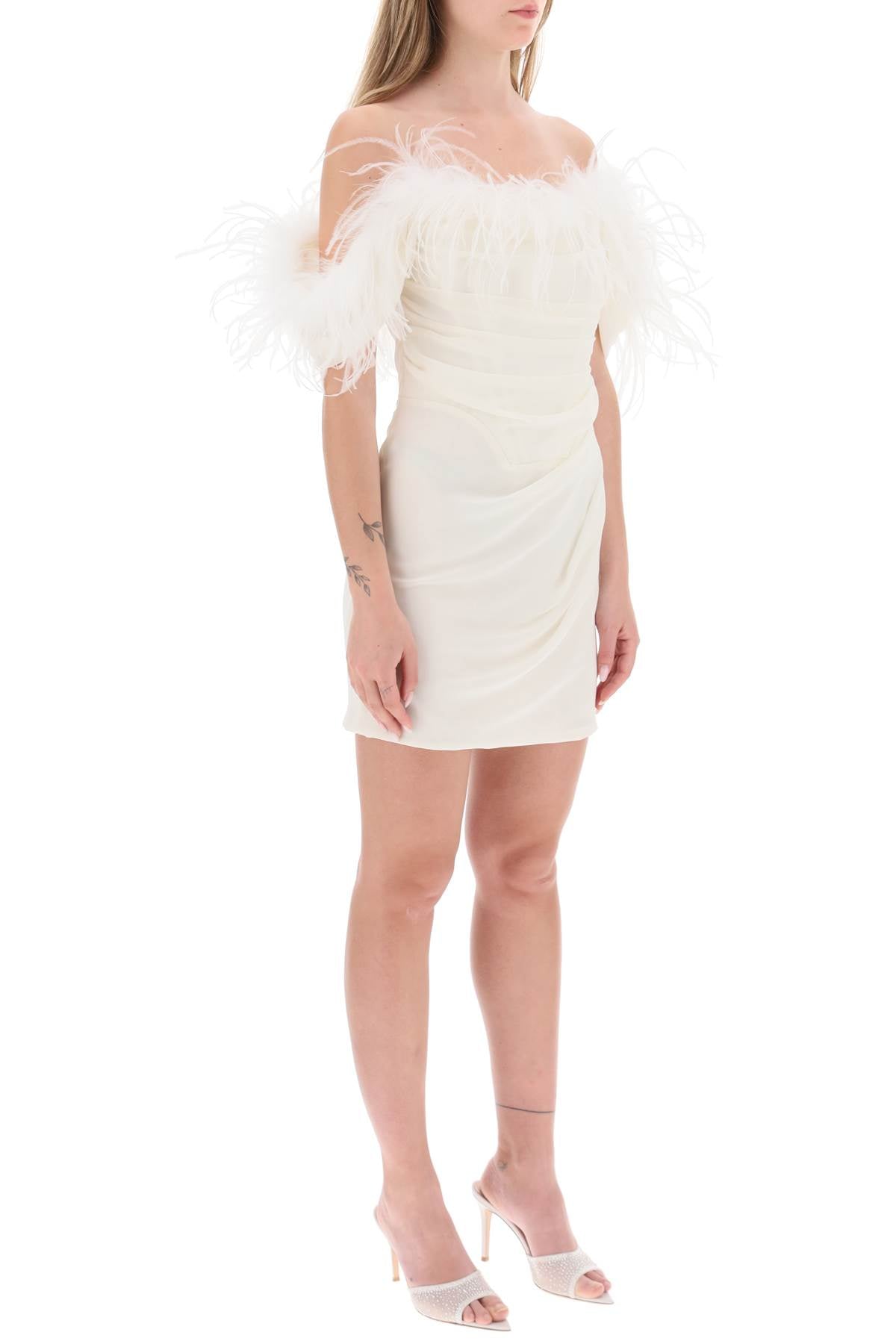 GIUSEPPE DI MORABITO Off-Shoulder Ostrich Feather Mini Dress for Women in White - SS23 Collection