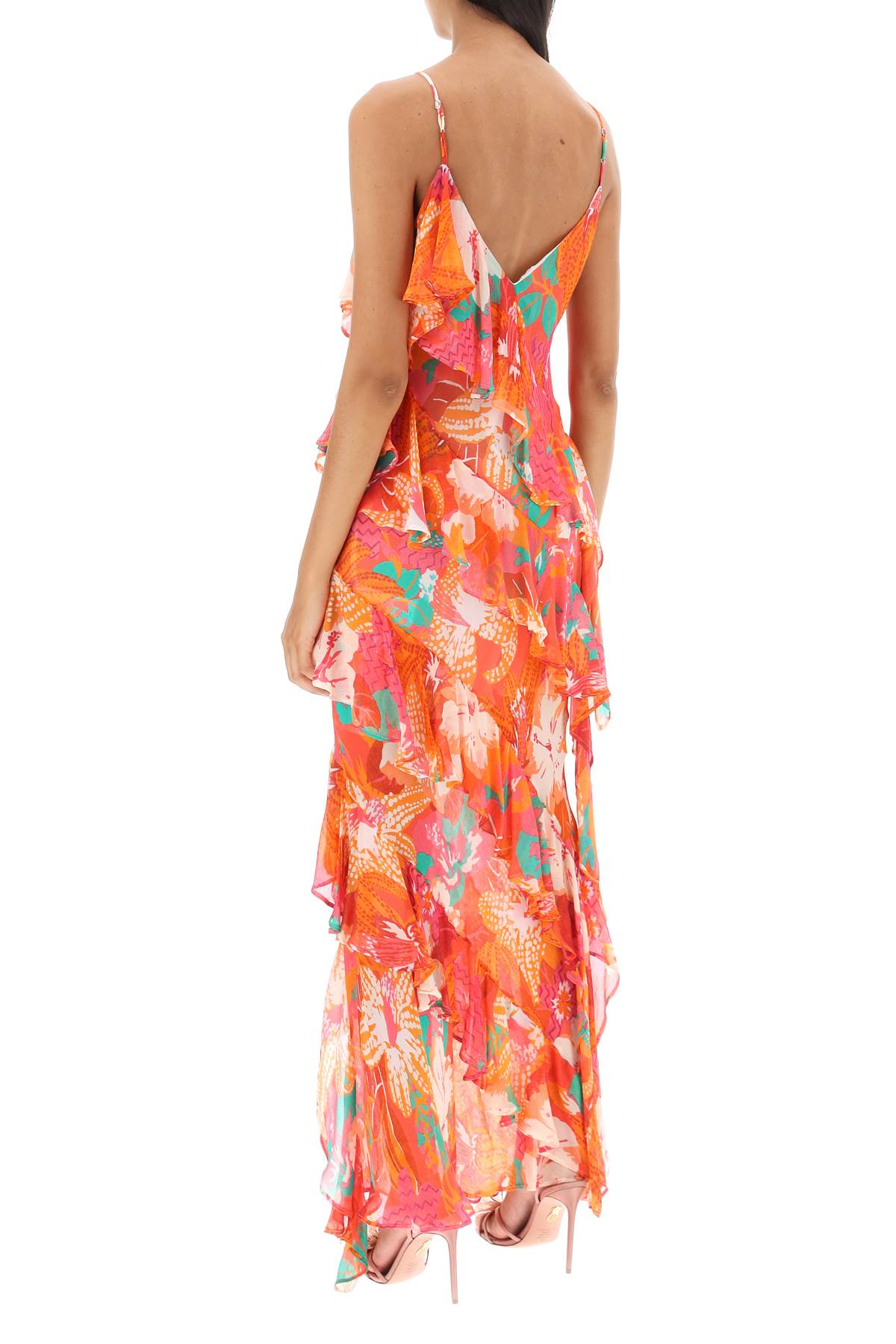 MSGM Tropical Motif Frilled Maxi Dress for Women