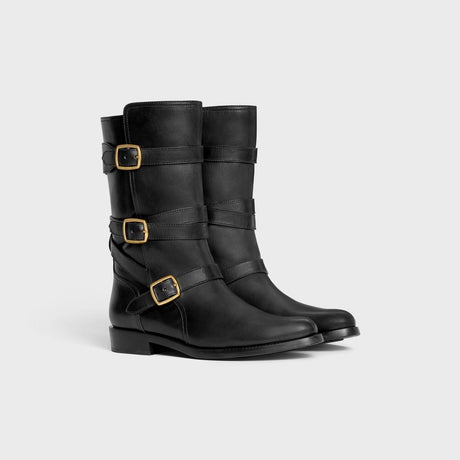 Black Triple Buckle Calfskin Boots for Women - FW23