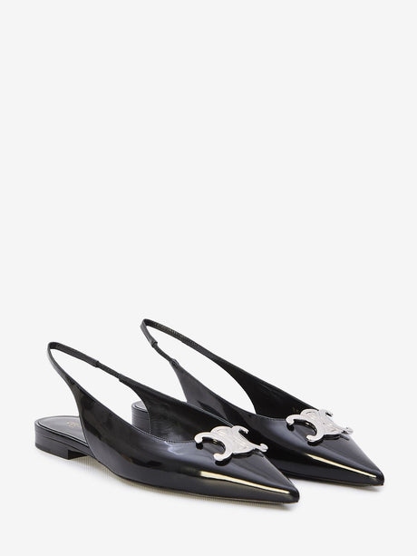 Pointed Slingback Sandals in Glossy Calfskin with Metal Detail